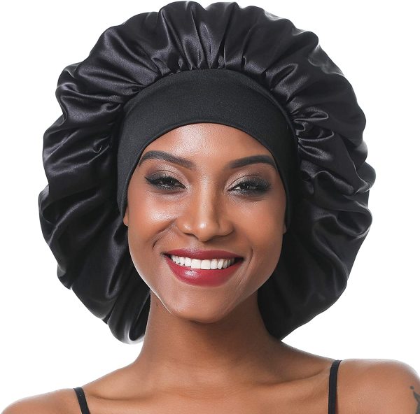 SENGTERM Berretto da Notte con Elastico in Seta Cuffia per Capelli Cappuccio in Raso Elastico Cuffia Notte Seta Traspirante Berretto Notte Cappello Lunghi Cofano Copricapo Berretto Notte Seta Largo - immagine 3