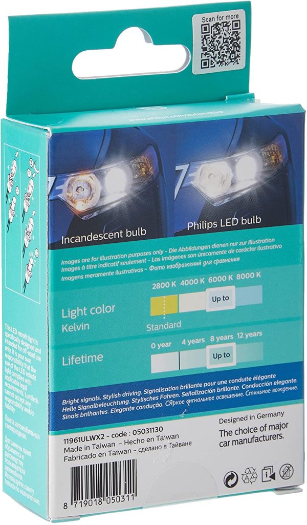 Philips 11961ULWX2 LED T10 Lampadina di Segnalazione per Auto (W5W), 6.000K, Bianco, Set di 2 - immagine 2