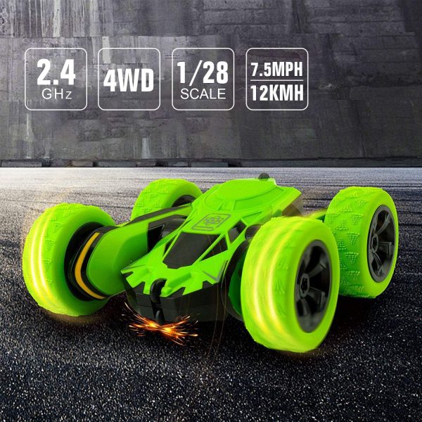 Macchina Telecomandata, 4WD RC Auto Telecomando 360?? Rotazione Acrobatica RC Stunt Car, 1:28 / 2.4GHZ Macchina Radiocomandata per Bambini Giocattoli - Verde (Batteria Non Inclusa) - immagine 3