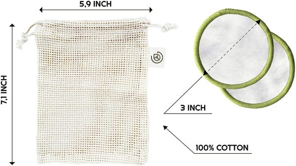 Greenzla Dischetti Struccanti Lavabili (20 Pack) con sacchetto di lavanderia lavabile e scatola rotonda per lo stoccaggio | bamb?? naturale e cotone organico | Dischetti struccanti riutilizzabili bamb?? - immagine 7