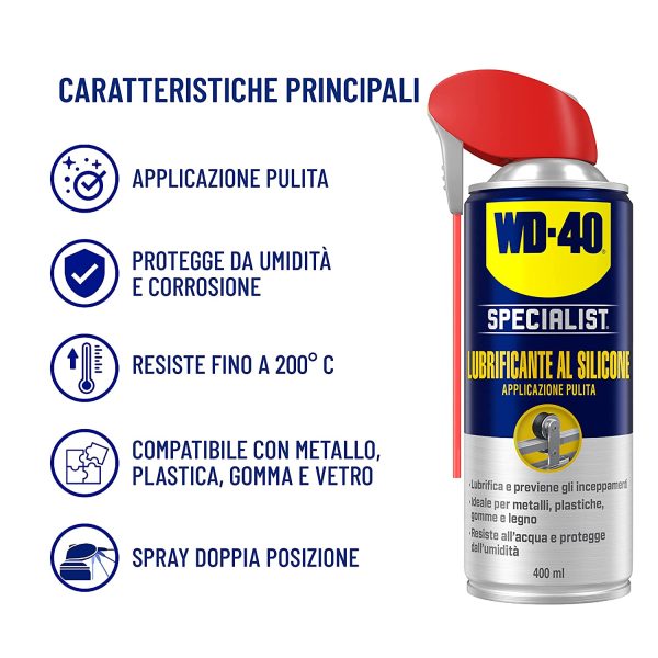 WD-40 Specialist - Lubrificante al Silicone Spray Applicazione Pulita con Sistema Doppia Posizione - 400 ml - immagine 2