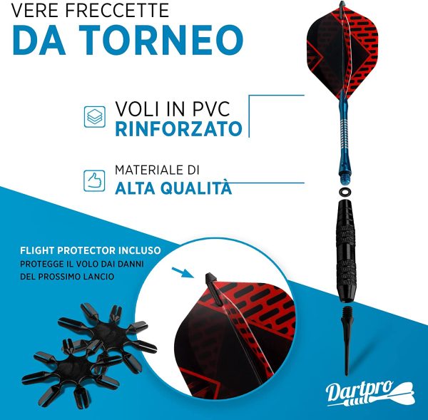 DartPro Freccette punta in plastica - 12 Freccette per bersaglio elettronico [18g] - Freccette professionali [incl. 6 asin alluminio + 21 Dart Flight] - Darts - immagine 2