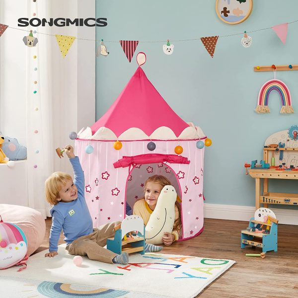 SONGMICS Tenda da Gioco Castello da Principessa per Ragazze e Bambini, Casetta dei Giochi per Interni ed Esterni, Tenda Portatile, Regalo per Bambini, Certificato EN71, Rosa LPT01PK - immagine 2