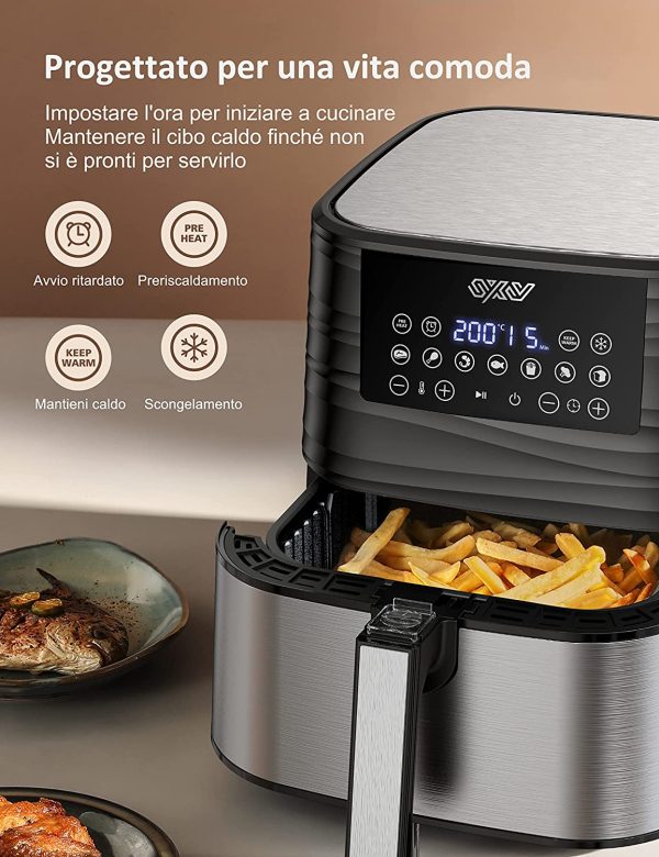 5,5 Litri Friggitrice ad Aria Calda, Air Fryer con 11 Programmi, Preriscaldamento, Display Digitale, Tempo Temperatura Regolabili, senza PFOA&BPA, Ricette, 1700W