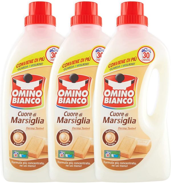 Omino Bianco - Detersivo Lavatrice Liquido, 90 Lavaggi, Rispetta Colori e Tessuti, Fresco Profumo con Essenza Cuore di Marsiglia, 1500 ml x 3 Confezioni - immagine 6