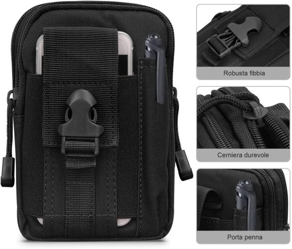 Versatile Borsello da Cintura Molle Marsupio Tattico Marsupi Sportivi Uomini Portafoglio Cellulare Telefonino Comodo Borsellino con Un Moschettone di Sicurezza per Campeggio, Ciclismo, Uso Quotidiano