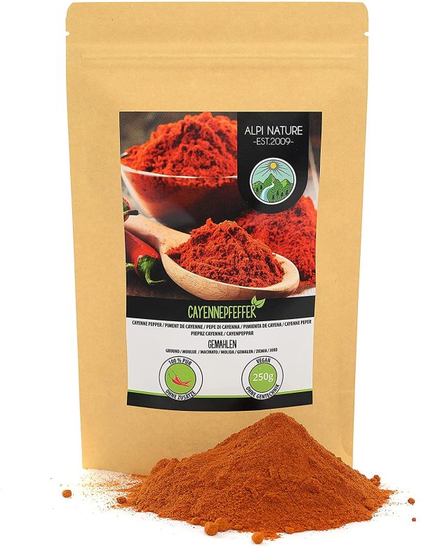 Peperoncino di Caienna macinato (250g), pepe di Caienna in polvere, 100% naturale, molto piccante, delicatamente essiccato e macinato, senza additivi - immagine 6