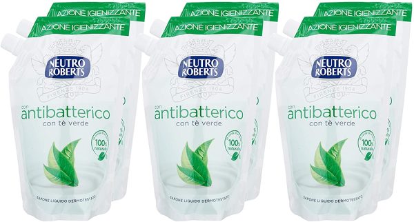 Neutro Roberts, Sapone Liquido Ecopouch Antibatterico, Ecoricarica Ecologica, Pelle Sana e Protetta, T?? Verde - Confezione da 6 Pezzi da 400 ml - immagine 2