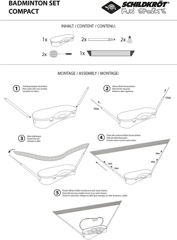 Schildkröt 970992 - Set da Badminton Compact, con Rete, 2 Racchette e 2 Palline, in Pratica Valigetta di plastica - immagine 5