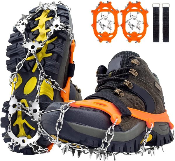 Ramponi per scarpe da montagna, ramponi da ghiaccio, 28 punte in acciaio inox, ideali per escursioni, trekking, arrampicata, alpinismo, pesca, uomini e donne, invernali - immagine 4