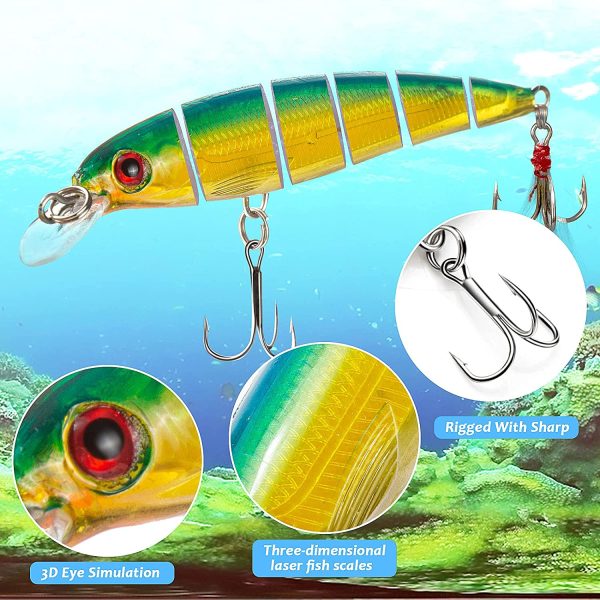 Weinsamkeit Esca da Pesca Spinning, 10 Pezzi 3D Esche Artificiali Esca Finta Pesca Mare, Fishing Lure per Trota Spigola Luccio, Pesca Accessori Kit per Acqua Dolce e Salata - immagine 7