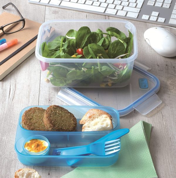 Lunch Box 1,5 LT-Rettangolare Blu con Posate