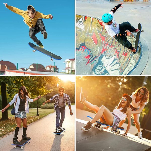 Skateboard per Principiante, 80x20 cm Skateboard Completo in Legno per Bambino Adolescenti Adulto, 7 Strati di Acero Doppio Kick Deck Concavo Trick Cruiser con lo strumento T Tutto in Uno - immagine 7