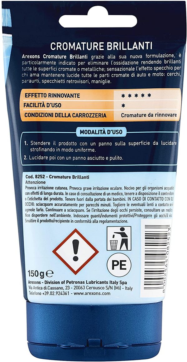 Cura Auto, Cromature Brillanti 150 Gr, Prodotto abrasivo specifico, Trattamento auto con azione lucidante, Elimina ruggine, Adatto a superfici cromate o metalliche