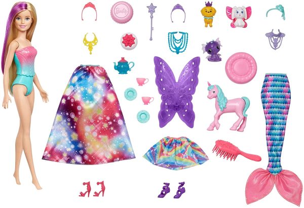 Barbie- Calendario dell'Avvento di Barbie Dreamtopia con Bambola Bionda, Vestiti da Favola, 3 Tre Cuccioli e Tanti Accessori, Giocattolo per Bambini 3+Anni, GJB72, Imballaggio Standard - immagine 2