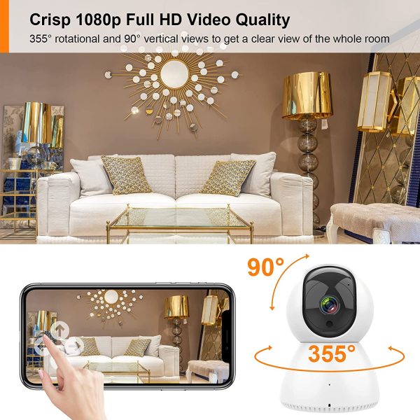 Telecamera IP Wi-Fi da interno orientabile 355??/90??, telecamera di sorveglianza PTZ da interno WiFi 2,4GHz&5GHz,audio a 2 vie,visione notturna IR,rilevamento del movimento,compatibile con Alexa - immagine 7