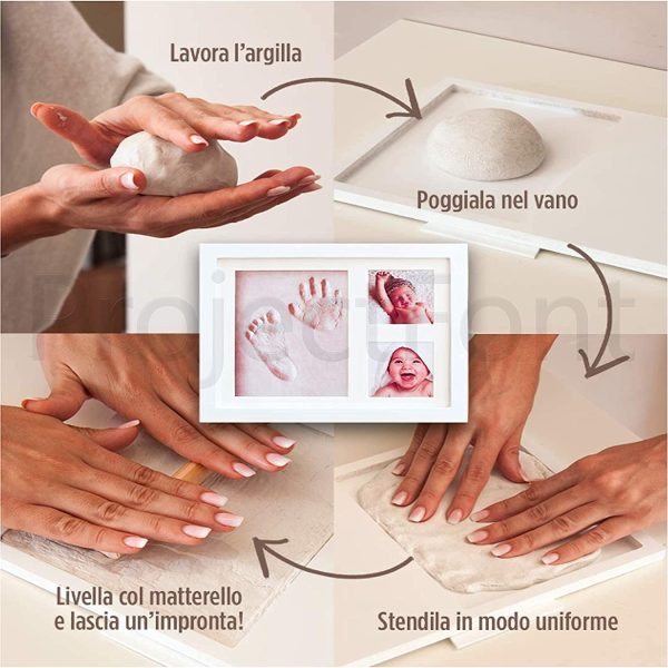 Quadretto Impronta Mani bambino Piedi Idea Regalo Neonato Mamma Argilla Per Nascita Bimbi Kit Calco, Bianca in Legno Impronte Tavolo Parete Porta Foto Piede Bimbo Bambino Manina Piedino Beb?? Piedini - immagine 2