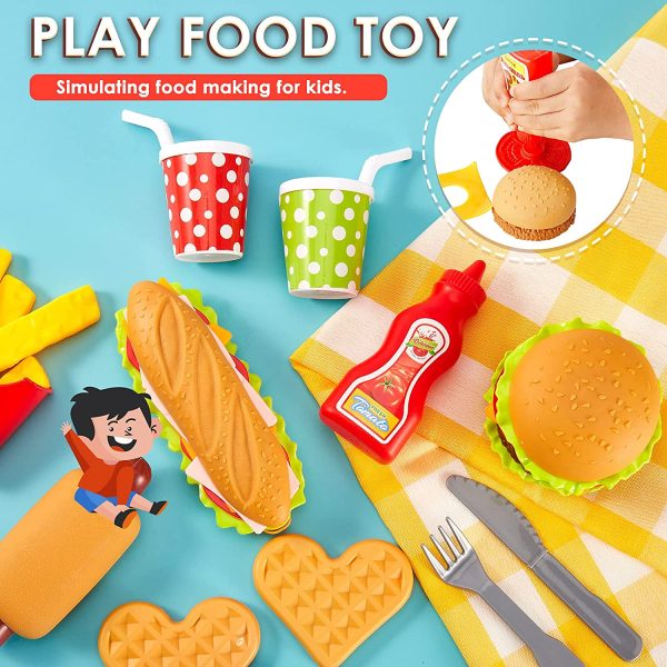 BUYGER Set Cibo Giocattolo per Bambini Hamburger Alimenti Finti Accessori Cucina Giocattolo, Giochi di Ruolo Regalo per Bambini Bambina 3 Anni - immagine 3