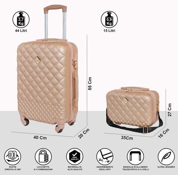 CABIN GO 5590 Set 2 Valigie Trolley Viaggio Rigide ABS, Bagaglio a Mano e da Stiva, Trolley rigido con ruote girevoli 55x40x20 e Bagaglio a Mano rigido 35x27x16 Ryanair Alitalia EasyJet - immagine 5