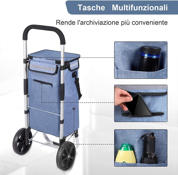 MFAVOUR Carrello per la Spesa Portaspesa con Borsa Carrello Pieghevole Carrello Spesa con Borsa Portabile Carrello Spesa Impermeabile Grande Capacit?? di 45L Portata 30kg Blu - immagine 6