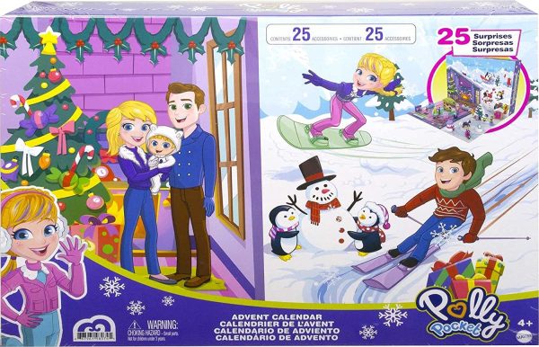 Polly Pocket - Calendario dell'Avvento, a Tema Divertimento Invernale in Famiglia, con 25 Giorni di Sorprese da Scoprire, un Totale di 34 Pezzi per Giocare, dai 3 Anni in Su, GYW07