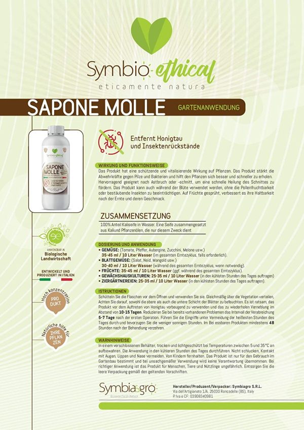 Symbioethical Sapone Molle - 500 gr - Corroborante - Elevata Concentrazione - Potenziatore delle difese delle piante - Agricoltura biologica - immagine 4