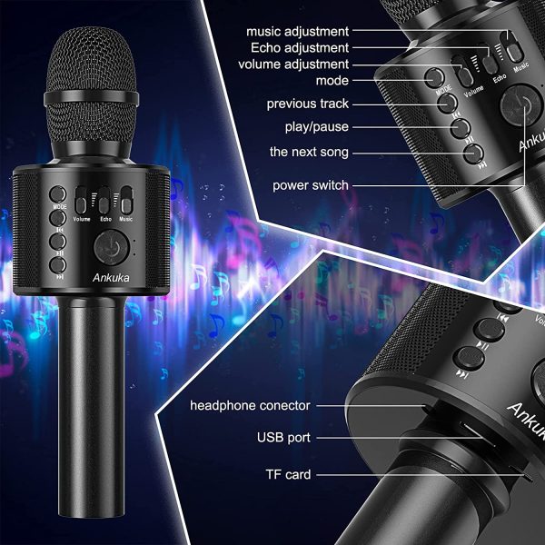 Ankuka Microfono Karaoke Bluetooth Wireless con Casse Incorporate, 4 in 1 Karaoke Portatile per Cantare e Registrare, Home KTV Player, Compatibile con Android/iOS, PC o smartphone - immagine 5