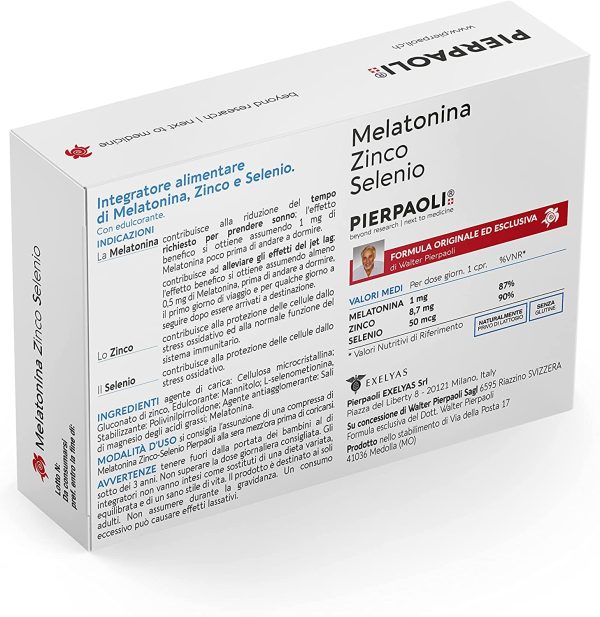 Pierpaoli - Melatonina Zinco Selenio: Integratore Alimentare che Contrubuisce a Migliorare la Qualit?? del Sonno e a Supportare il Sistema Immunitario, 1 Confezione da 60 Compresse da 1 mg