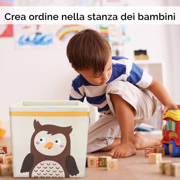 Cesto Portagiochi Bambini - 15 Motivi I Contenitore per Giocattoli con Coperchio I Scatola Portaoggetti (33x33x33) Box compatibile con Kallax I Cesta porta giochi Cameretta - Gufo