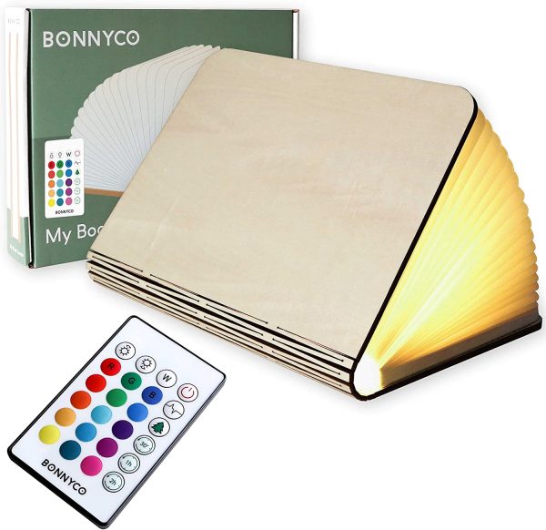 Lampada Libro Led Pieghevole in Legno con Telecomando 16 Colori e Timer ?? | Lampada Libro Decorazioni Casa, Camera e Ufficio | Idea Regalo Originale per Compleanno e Natale, Donna e Uomo