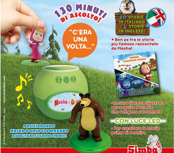 Simba - Masha Racconta Storie - 7101100076, + 3 Anni, Cassa Speaker Inclusi 2 Personaggi 130 Minuti con 24 Storie di Masha, Usb, Italiano e Inglese - immagine 4