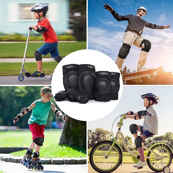 PLIKSUVER Protezioni Skateboard Adulto Bambini Ginocchiere e Polsiere 6 Pezzi Set per Skate Bicicletta Pattinaggio Skateboard Pattini in Linea o Scooter - immagine 7