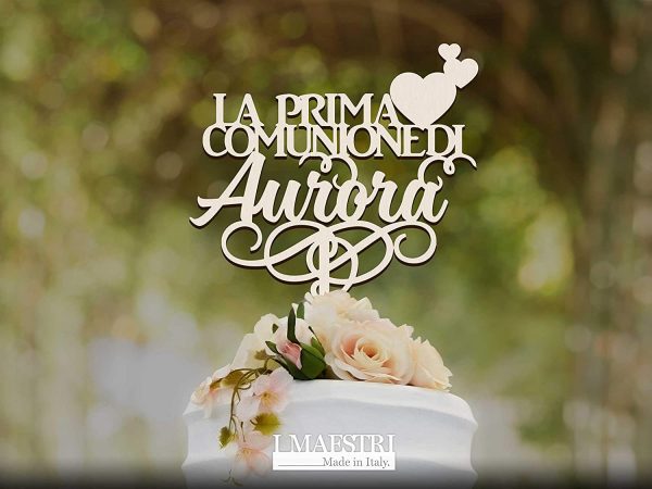 Cake topper Prima Comunione con cuoricini personalizzabile con nome - I MAESTRI - immagine 5