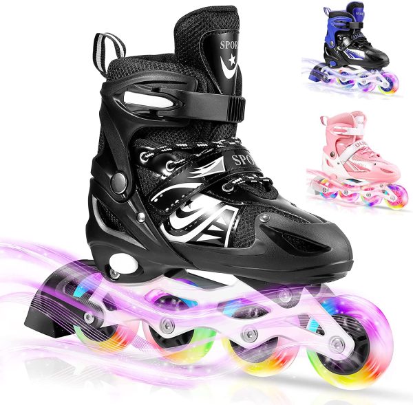 Pattini in Linea Regolabili con LED Ruote, ULIOLI Inline Skates Illuminate per Ragazzi/Bambini/Adulti, Pattini Fila Confortevole e Traspiranti con 8 Rotelle Illuminanti (EU 28-42) Rosa - immagine 4