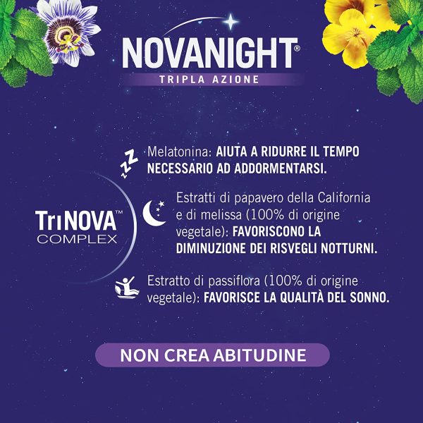 Novanight, Tripla Azione, Integratore Alimentare, Melatonina, Senza Glutine, 30+30 Compresse - immagine 6