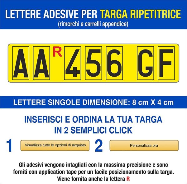 Lettere e Numeri Adesivi per Targa Ripetitrice per rimorchi e carrelli appendice