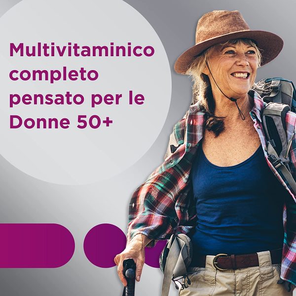 Multicentrum Donna 50+ Integratore Alimentare Multivitaminico-Multiminerale Apporto Completo, Vitamina D, Formulato per Combattere Stanchezza e Affaticamento per Donne oltre 50 Anni, 60 Compresse - immagine 5