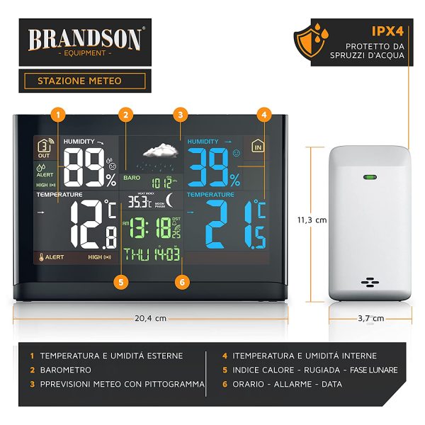 Stazione meteo con display a colori - con sensore esterno - segnale DCF - temperatura interna ed esterna - pressione relativa dell'aria - barometro - andamento della temperatura - sensore crepuscolare - immagine 4