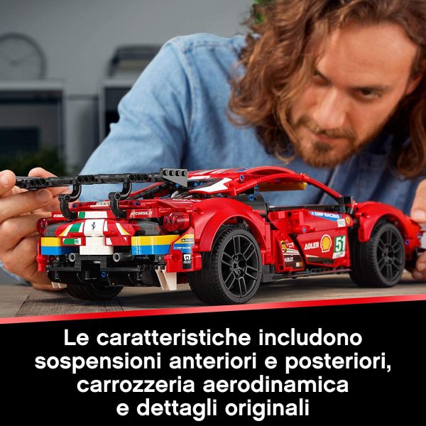 LEGO Technic Ferrari 488 GTE ??AF Corse #51??, Modello Auto Sportiva da Corsa, Set da Collezionista per Adulti, Veicoli da Costruire e da Esporre, 42125 - immagine 2