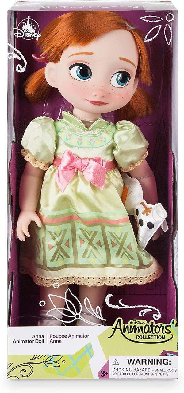 Bambola di Anna della collezione Animator per Disney Store, Frozen, 39 cm/15", con capelli applicati realistici, outfit, scarpe, Olaf in raso imbottito, bambola di principessa da collezione, età 3+