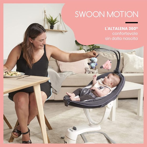 Babymoov Swoon Motion Tre In Uno Altalena Dondolo Elettrico, Bianco Grigio