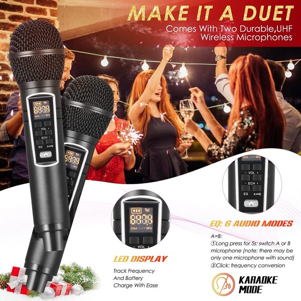 Macchina per karaoke Bluetooth ricaricabile Suono di altissima qualit?? | Un pulsante per rimuovere il suono originale | 2 microfoni di ricarica wireless Impianto Karaoke Kit Karaoke - immagine 8