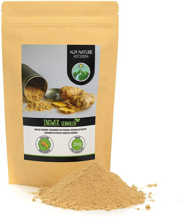 Polvere di zenzero (250g), zenzero macinato, 100% naturale, essiccato delicatamente e macinato, senza additivi, vegano, radici di zenzero - immagine 5