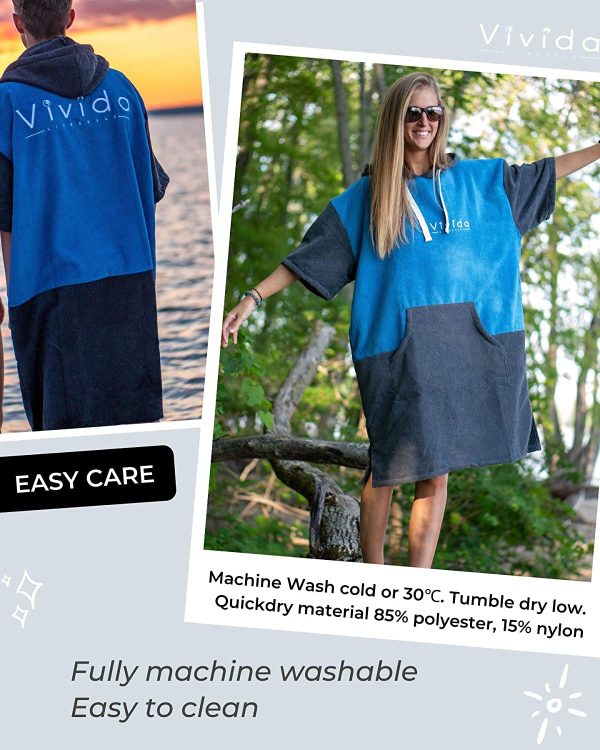 Vivida Lifestyle - Poncho con Cappuccio Stapato, Asciugamano per Cambiarsi con Microfibra Assorbente con Aperture Lateri, Tasca Larga con Zip per Spiaggia, Nuoto, Surf e Triatlona - immagine 6