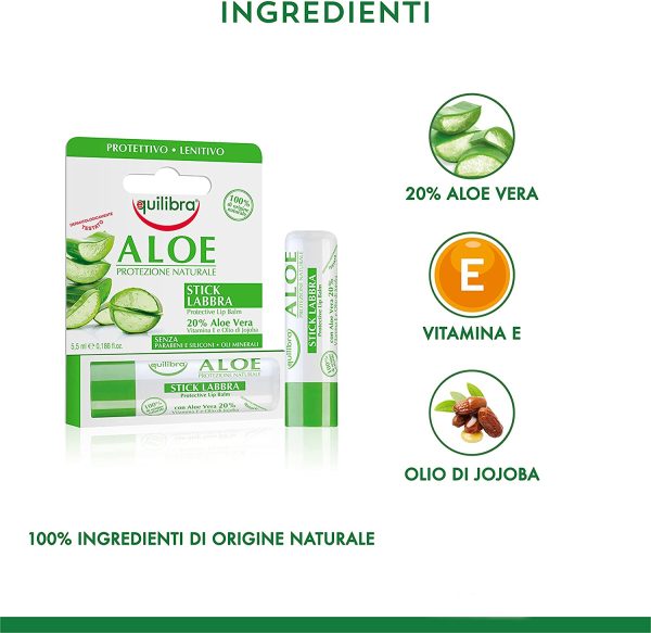 Equilibra Viso, Aloe Stick Labbra, Stick Labbra a Base di Aloe Vera, Idratante Labbra che Crea un Velo Protettivo Contro Gelo, Disidratazione, Sole e Vento in Ogni Stagione, 5,5 ml - immagine 5