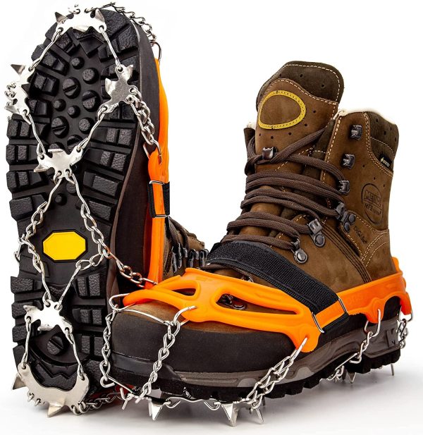 Ramponi premium per scarpe da montagna con 19 punte in acciaio inox ??Professionali antiscivolo per neve e ghiaccio ??Spikes invernali per scarpe ??catene per scarpe da trekking ??piste di ghiaccio