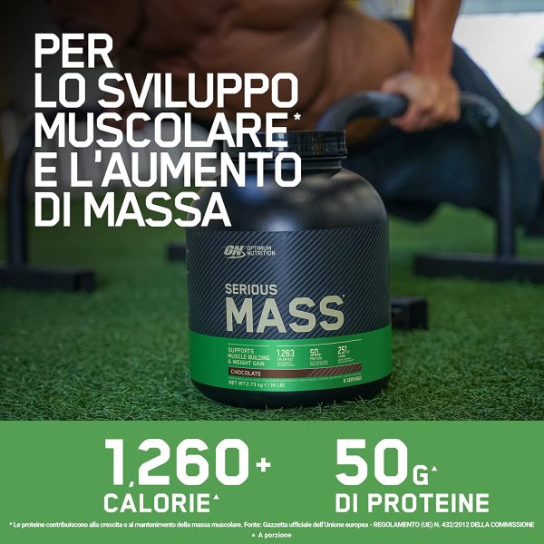 Optimum Nutrition Serious Mass Gainer, Proteine Whey in Polvere per Aumentare la Massa Muscolare con Creatina, Glutammina e Vitamine, Banana, 8 Porzioni, 2.73 kg, il Packaging Potrebbe Variare - immagine 8