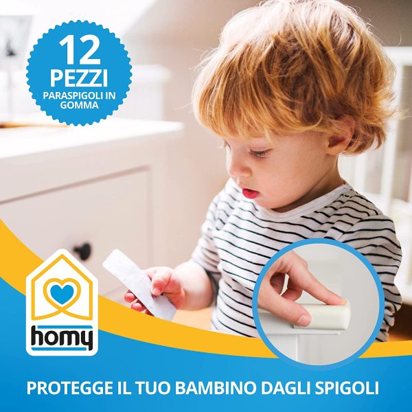 Homy Kit 12 Paraspigoli Angolari in Gomma per Bambini, Para Spigoli Bimbi per la Sicurezza della Casa, Copri Angoli Primi Passi Neonato, Protezione Angolare Paracolpi, Coprispigoli Anti Urto (Bianco) - immagine 7