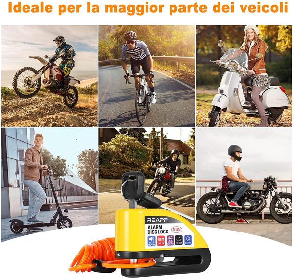 Bloccadisco Moto Lucchetto Moto Antifurto con Allarme Sonoro 110DB, Blocca disco Moto Protezione Antifurto per Moto Bici, Accessori con 2 chiavi und 1.5m Reminder - immagine 7