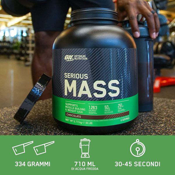 Optimum Nutrition Serious Mass Gainer, Proteine Whey in Polvere per Aumentare la Massa Muscolare con Creatina, Glutammina e Vitamine, Banana, 8 Porzioni, 2.73 kg, il Packaging Potrebbe Variare - immagine 3